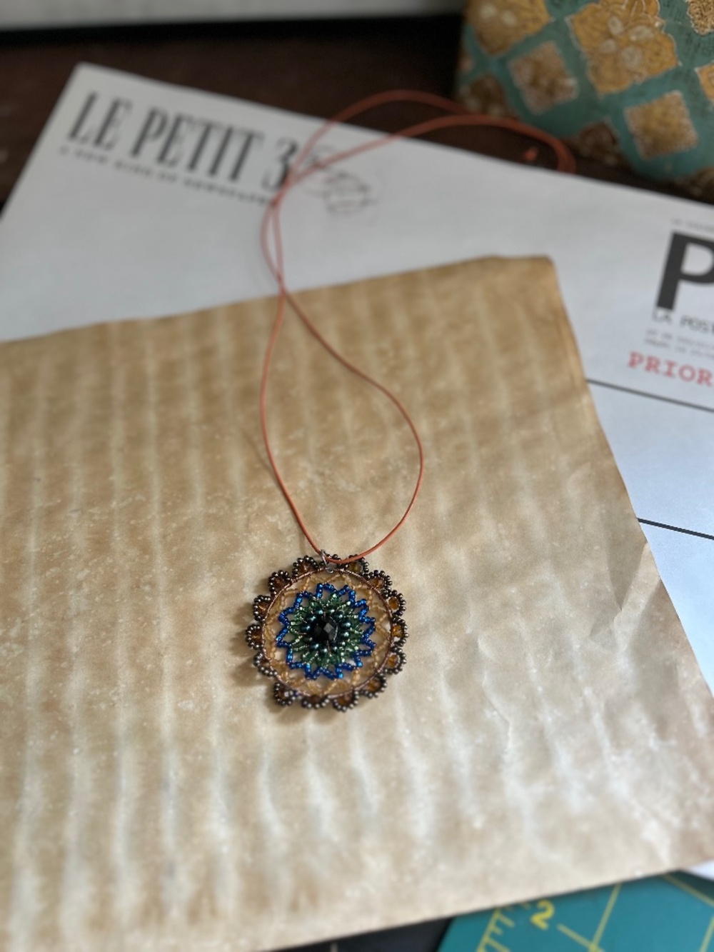 Boho Beaded medallion pendant